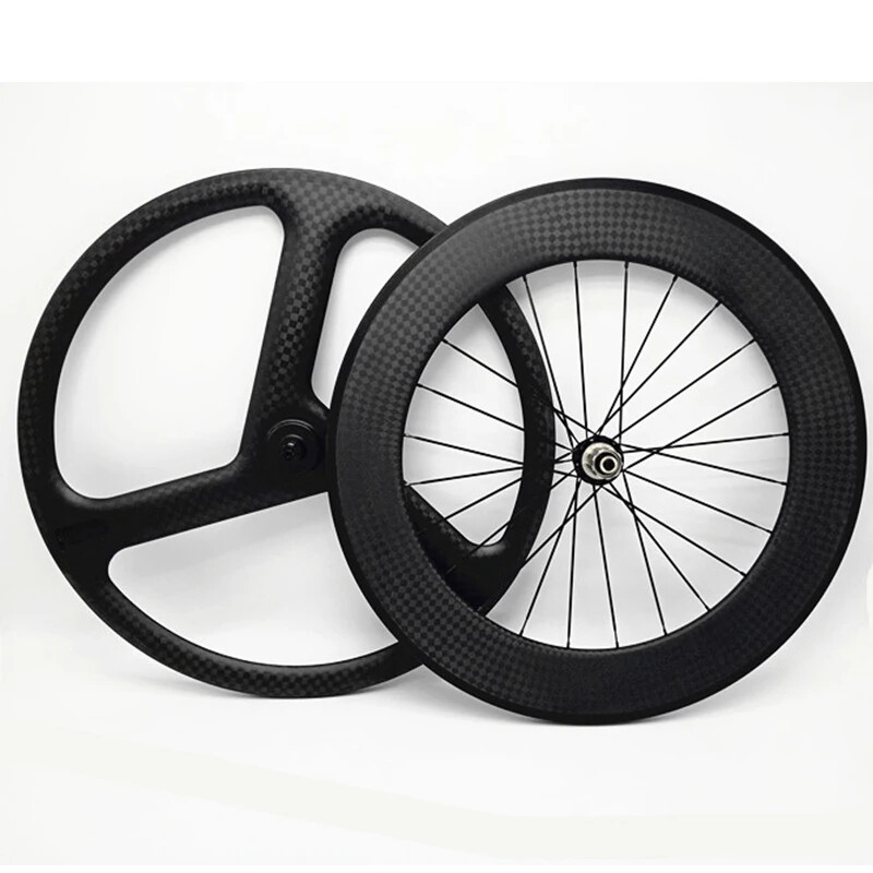 Set di ruote in carbonio 3 razze 88 mm per bici da strada