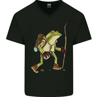 Trekking Wandern weitläufiger Frosch Kröte lustig Herren V-Ausschnitt Baumwolle T-Shirt