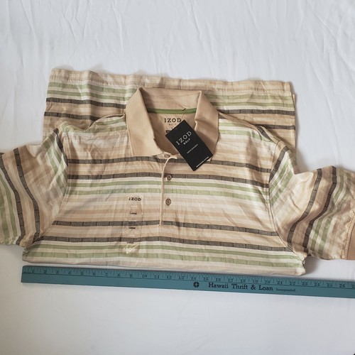 NUEVA Camisa de Golf IZOD MERCERIZED para Hombre Grande Verde Marrón a Rayas Mangas Cortas - Imagen 3 de 8