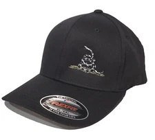 Subdued Gadsden Flag Snake Embroidered 2XL XXL 7 3/8 - 8 FLEXFIT Black Hat 6277