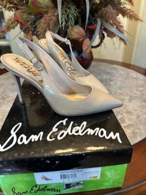 New Sam Elderman, Hastings Nude Faux Patent Leather Slingback Pumps Size 