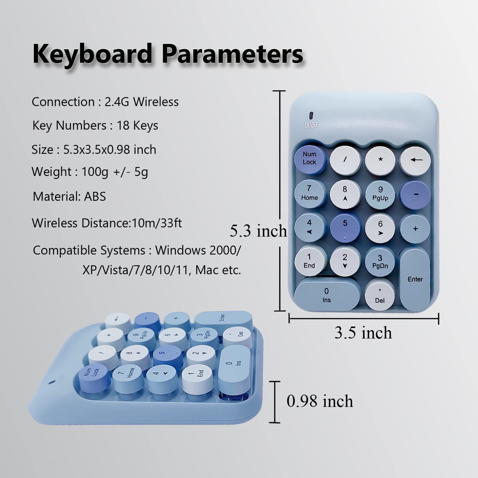 Wireless Number Pad Ergonomic Cute Colorful Retro Mini Portable Numeric Keypa...