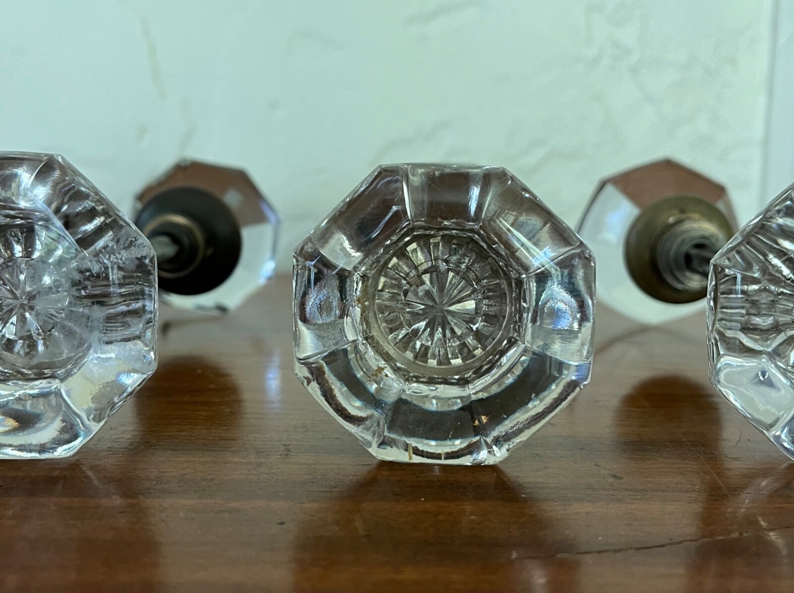 Antique Victorian Octagonal Smooth Glass Door Knob Four Sets with