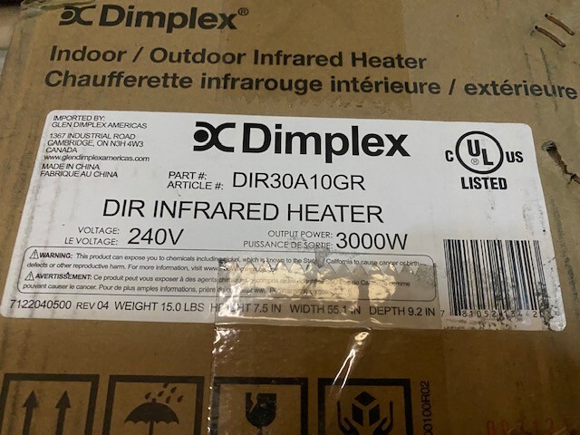 Infrared Heater Dimplex Indoor/Outdoor Electric 240V 3000W Stainless ...