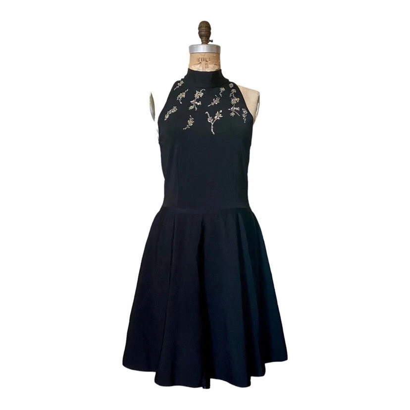 Givenchy — Givenchy Paris Black Cocktail Dress Crystal Rhinestone Floral Embellishments M