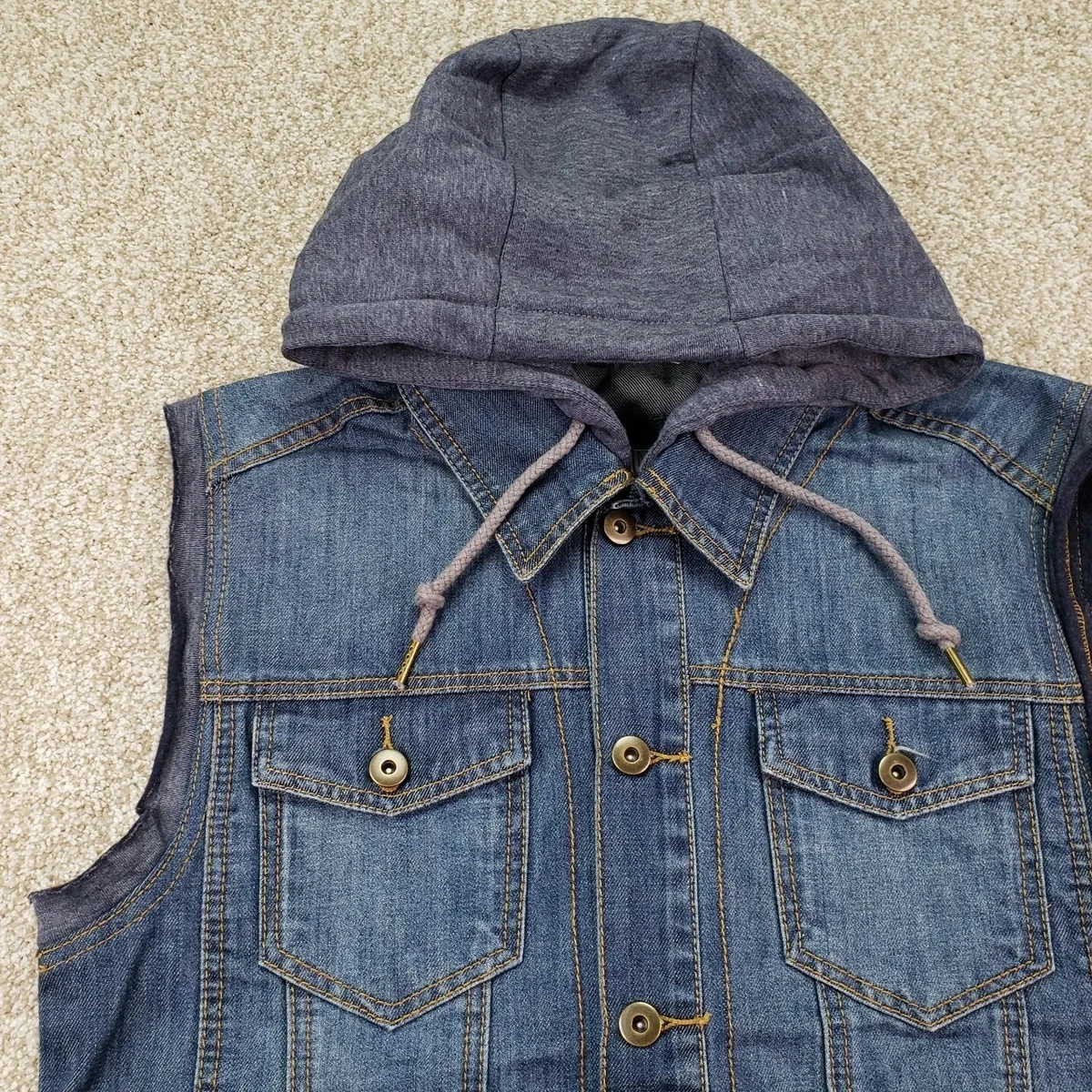 Sleeveless jean jacket with best sale hoodie
