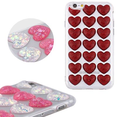 Für Apple iPhone 6 Plus HERZ 3 ROT Handy Hülle Schale Heart Herz 3D Glitzer