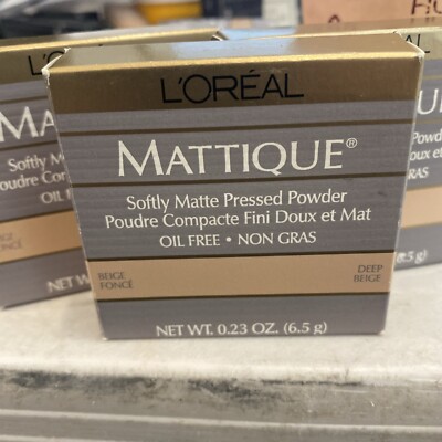 3 Pc-L'Oreal ~ MATTIQUE Oil-Free Matte Pressed Powder DEEP BEIGE 0.23 oz BOXED
