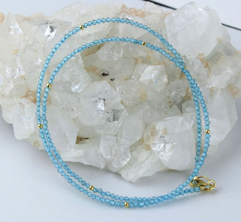 Collana Di Topazio Blu Facettato 45,5 Cm Lunga - Immagine 2 di 3