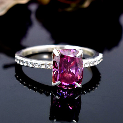 Certified 2.1ct Natural VVS Radiant Pink Diamond 14K White Gold Anniversary Ring