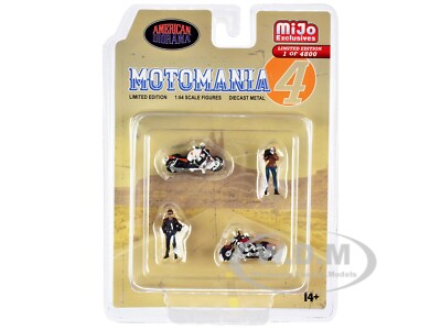 ''MOTOMANIA 4'' DIECAST FIGURES & MOTORCYCLES 4 PC SET 1/64 AMERICAN DIORAMA 76504