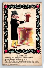 1907 A Drinker - Man Standing At Bar With Full Beer Divided Back Postcard Posted