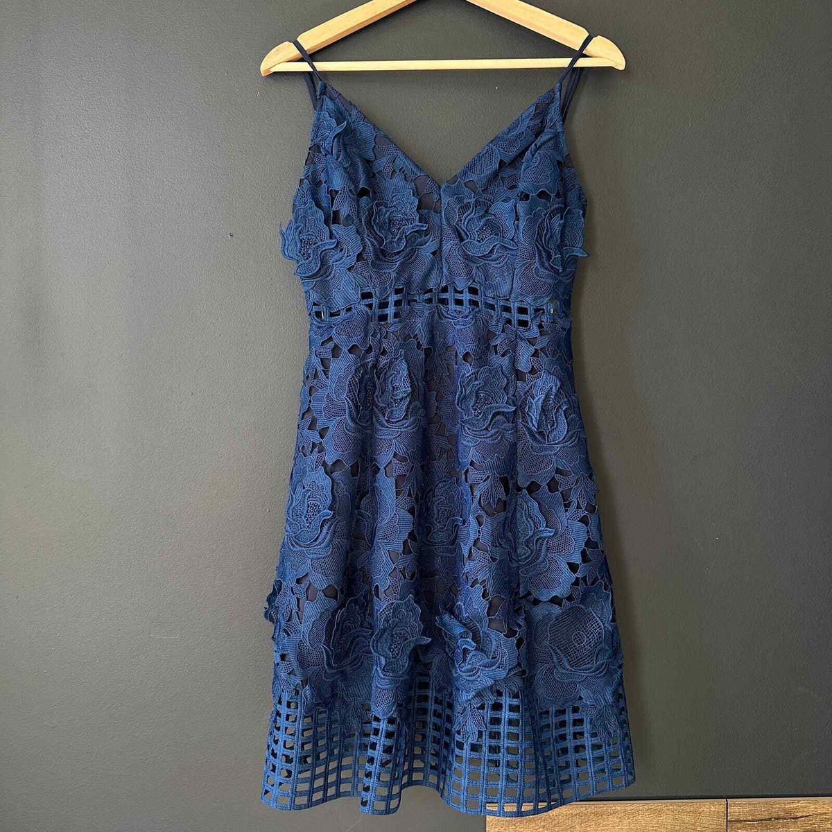 Lovers + Friends Bellini Floral Lace Applique A Line Dress Navy Blue Size  Small