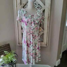 Emaline Women's Short Sleeve Flared Ruffle Cutout Shift Dress Floral Mint Green