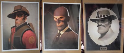 3 Official Team Fortress 2 Character Portrait Posters -Sniper/Spy/Saxton Hale