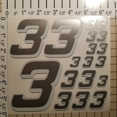 Silver w/White / White #3's Racing Numbers Vinyl Decal Sheet 1/10- 1/12 ...