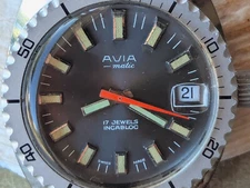 Vintage 1970's Avia 20 ATM All SS Diver w/Patina,Screwdown Crown,FHF 905 Mvmt