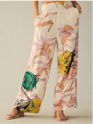 Anthropologie Pia Binazzi L NWT Graphic Floral Wide-Leg Pants
