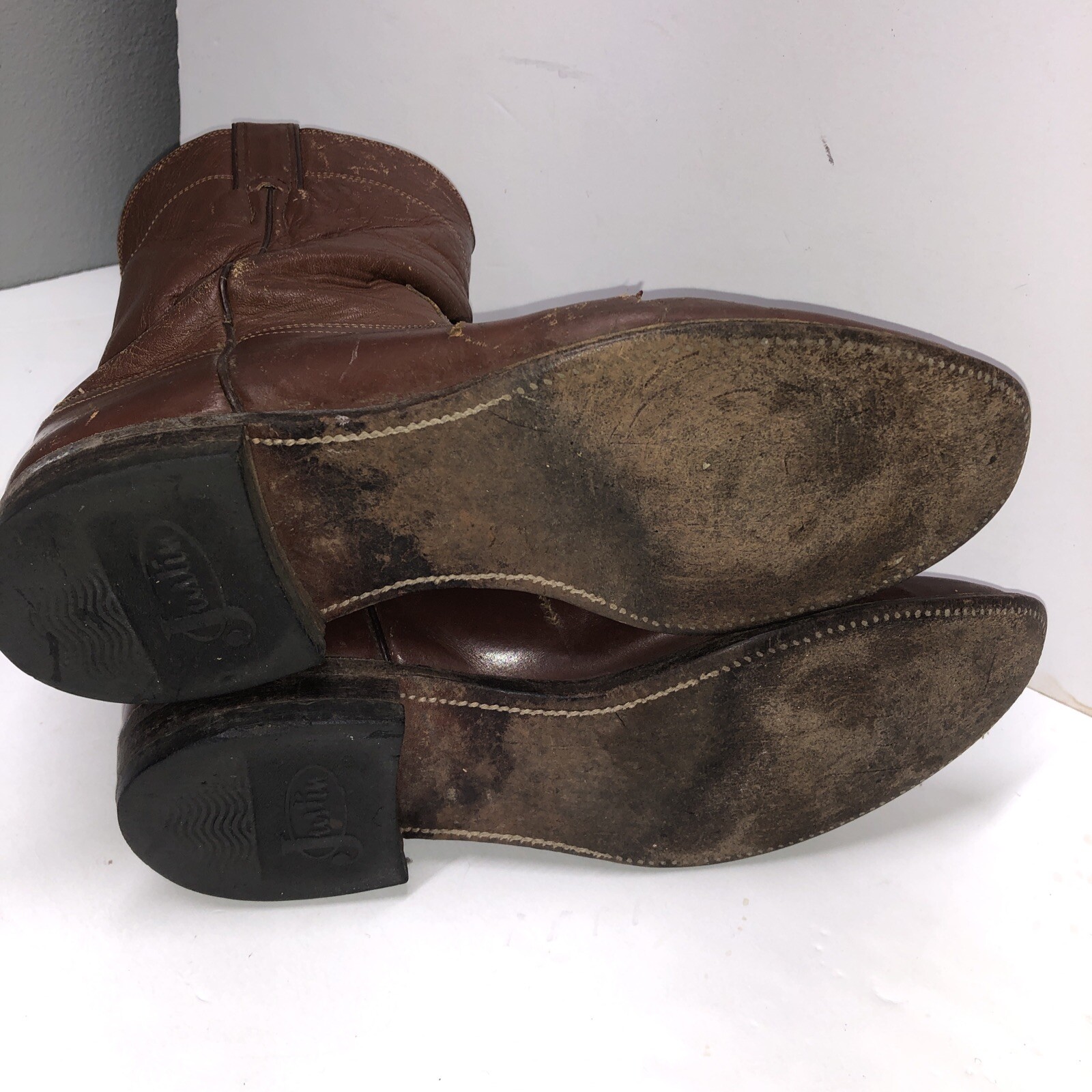 Justin 3802 Made in USA Roper Pullon Boots Brown Leather Men's 11 B