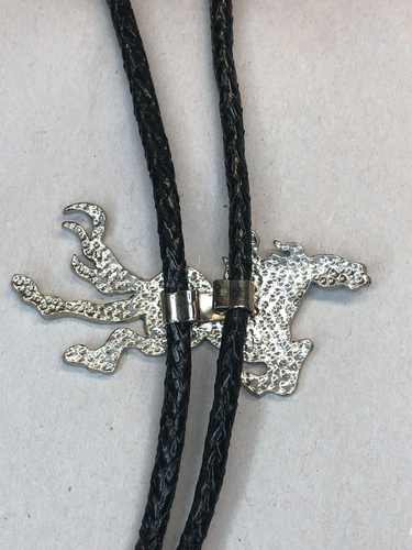 Corbata vintage Bolo turquesa caballo galopante tono plata cuero tejido suroeste - Imagen 7 de 8