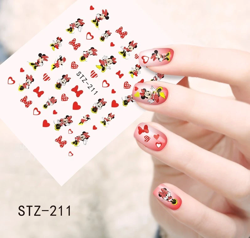 NAIL ART MICKEY MOUSE Nail Art Water Decals Stickers Transfers Red Bows Hearts Minnie Mouse (STZ211)