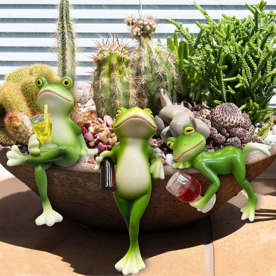 3 Stück Blumentopf Hänger Frösche Deko Figuren mit Weinglas,Frosch Deko Frösche - Bild 3 von 4