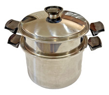 Cook-o-Matic 8 Qt Stock Pot Pan W/lid Pasta Strainer Steamer insert Tri ply SS