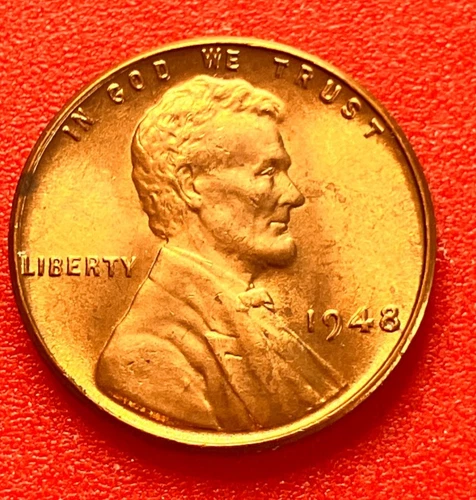 1948-P Lincoln Wheat Cent Penny GEM RED BU From an Original Bank Roll