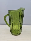 Vintage 70s Anchor Hocking Tahiti Avocado Green Bamboo Textured Glass Pitcher