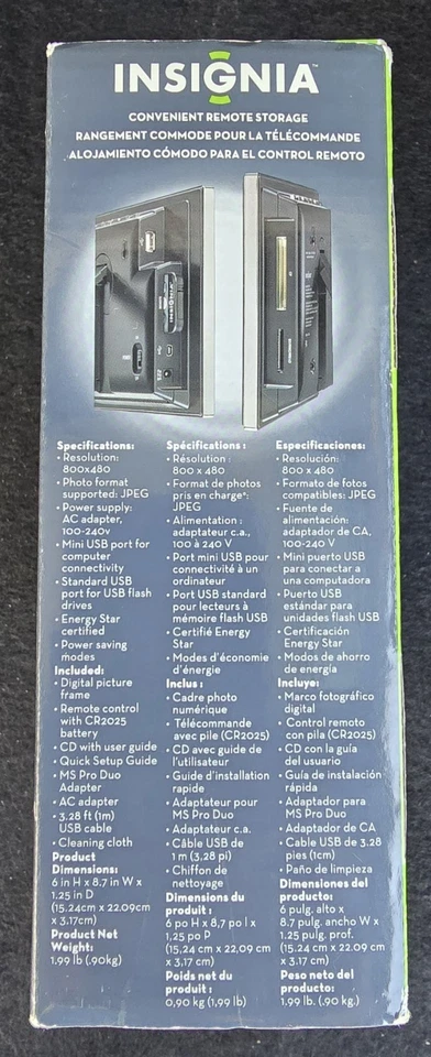 Insignia NS-DPF7G 1GB Internal Memory 7" Digital Picture Frame 800x480 NEW 16:9 - Image 3 of 4