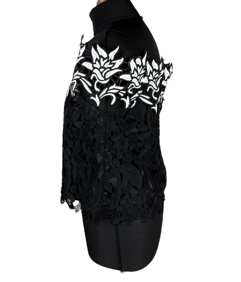 Camiseta sin mangas Topshop negra blanca de encaje floral manga con tirantes para mujer talla 10 del Reino Unido Foto 2 de 4
