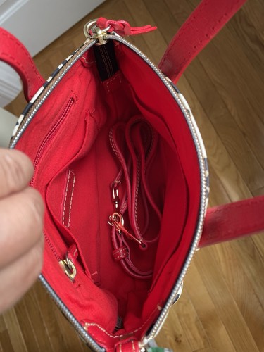 Dooney & Bourke Satchel Convertible to Crossbody Animal Print Red Leather Trim - Afbeelding 9 van 9