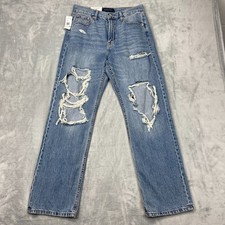 New Aeropostale Baggy Jeans Women 8R Blue Denim Distressed Non-Stretch High Rise