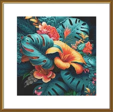 DIY Cross stitch kit "Exotic" Tropical Leaves Craft Art Unique Gift