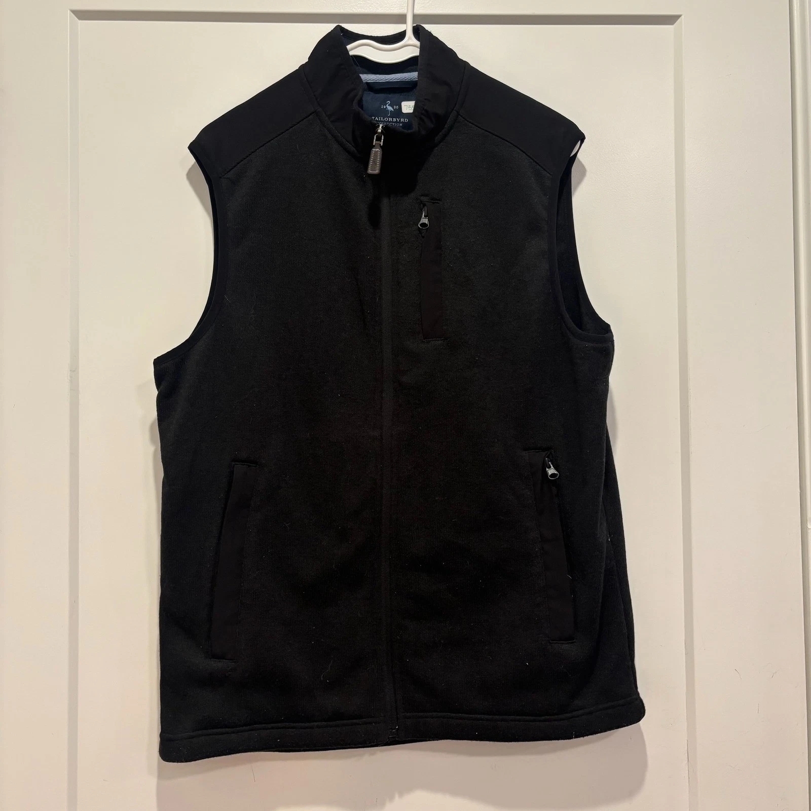 Tailorbyrd Collection Mens Black Full Zip Knit Vest Mock Neck Pockets L
