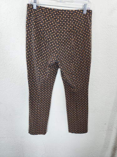 Anthropologie Essential Pantalone Slim Donna 8 Marrone Geometrico Elasticizzato Zip Laterale - Foto 3 di 9
