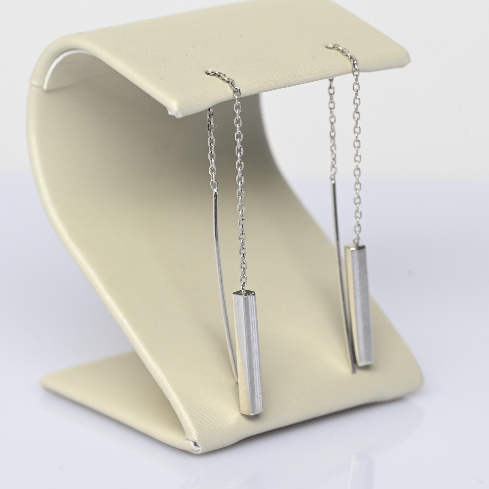 Rectangular Dangle 14k White Gold Threader Earrin… - image 4