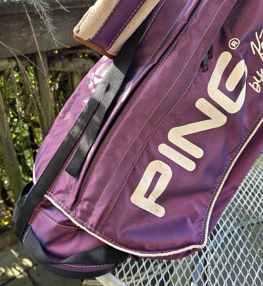 1990 年代 Ping by Karsten 高尔夫球包 Iridescent 紫色单肩带 4 路上衣美国二手 — 第 4/4 张图片