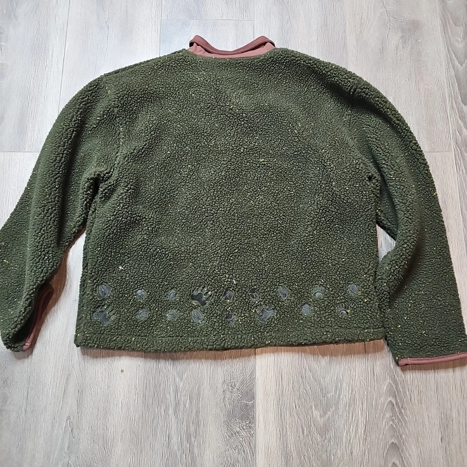 Cabelas Womens medium Green Fleece Moose Trees Embroidered Outdoors holiday - Image 4 of 4