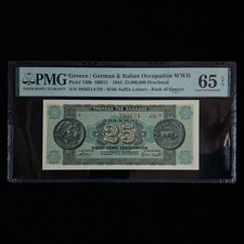 1944Greece/German & Italian Occupation WWII 25000000Drachmai P-130bPMG 65EPQ UNC