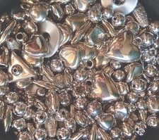1/2 LB Silver Plated Acrylic Beads/Charms, Mixed Styles  Shapes 400 beads 