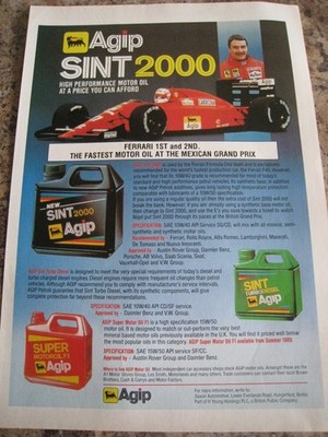 AGIP SINT 2000 HIGH PERFORMANCE MOTOR OIL 1990 WERBEDATEI 60