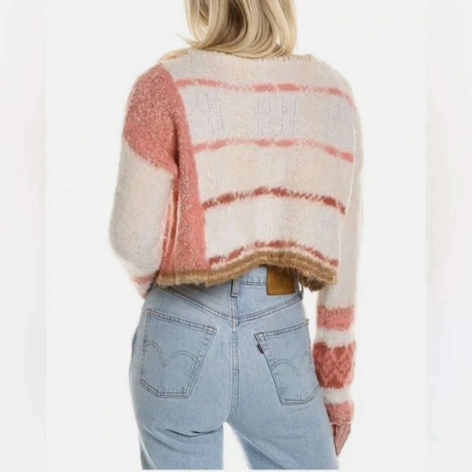 Nuevo suéter recortado difuso Free People para mujer pequeño nuevo con etiquetas $148 bloques de color a rayas Foto 2 de 4