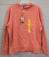 NEW Gap Men's Relaxed Fit Super Soft Waffle Henley Hoodie Coral Size Medium S17