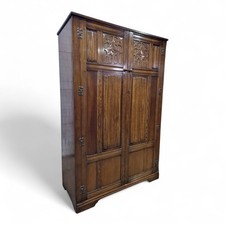 Large oak double wardrobe - Antique carved linenfold panelled wardrobe
