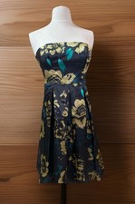 NWOT GUESS Dress Floral Flowers Gold Green Black Strapless Halter Size 3