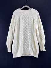 Anrabess XL Cable Knit Chunky Grandpa Sweater Ivory  Lagenlook Womens