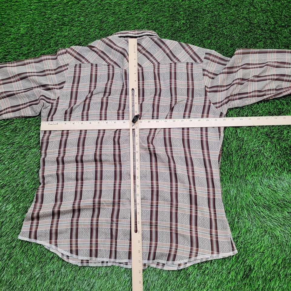 Vintage 80s Wrangler Western Shirt Large 22x27 Brown Plaid - Image 4 of 4