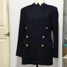 Vintage Ralph Lauren 100 Wool Navy Double Breasted Padded Shoulder Blazer Sz 8