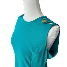 Calvin Klein Dress Women’s Teal Button Midi Cocktail Sz 6 Regal Glam Elegant